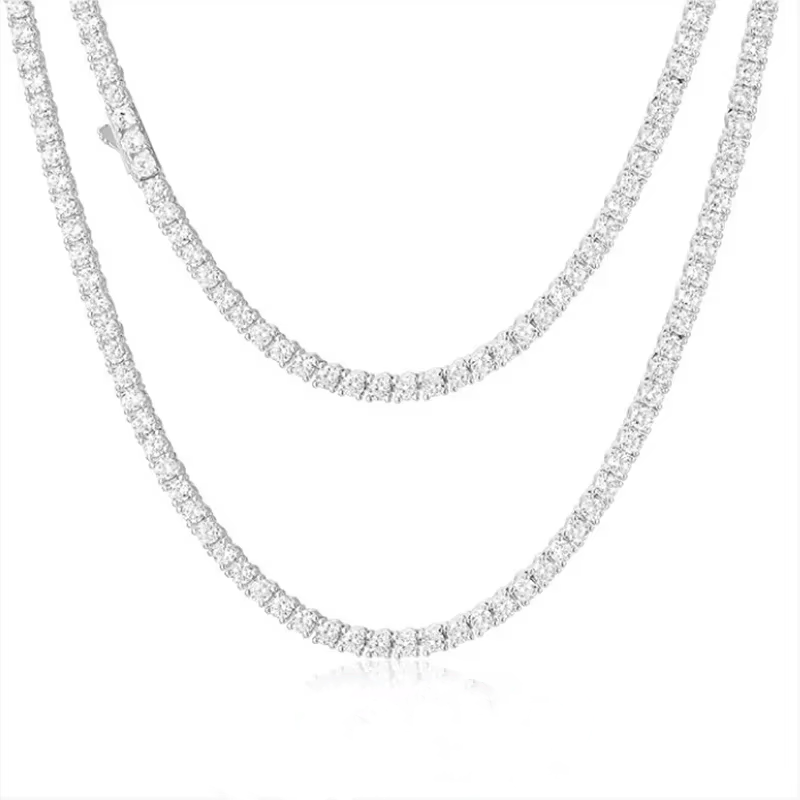 GIA gecertificeerde 3-6,5 mm D-kleurige moissanite tennisbal ketting Wit verguld 100% 925 sterling zilver Bruiloft Sieraden