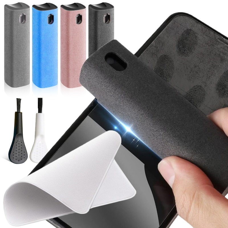 Limpiador de pantalla de microfibra 4 en 1, botella pulverizadora para teléfono móvil, Ipad, ordenador, paño de microfibra para pulir, toallitas para limpieza de gafas
