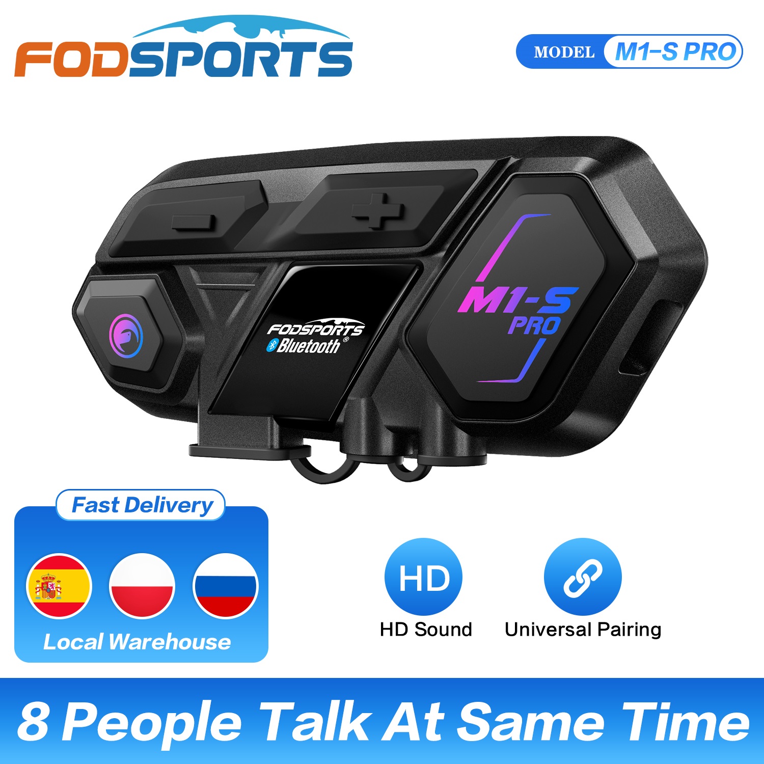 Fodsports M1-S Pro intercomunicador moto,intercomunicador casco moto,auriculares para casco,8 jinetes 2000M