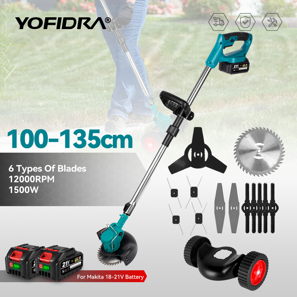 YOFIDRA 100-135 centimetri Tosaerba Elettrico 1500W Cordless Pieghevole Trimmer Potatura Taglio Giardino Strumento di Potere Per Makita Batteria Spille
