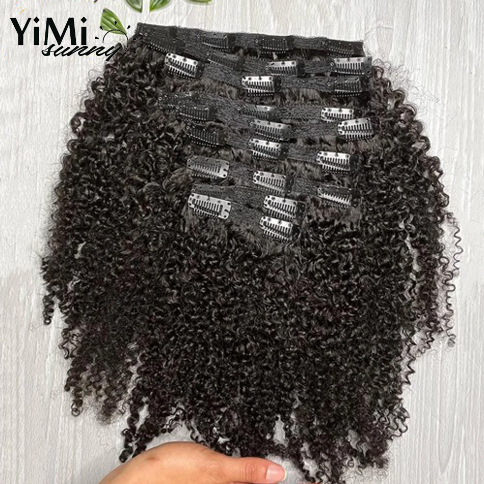 Doczepiane włosy afro kinky curly na klipsach 4B 4C, mongolskie kinky ludzkie włosy na klipsach, 120G, pełne głowy, dodają objętości i długości.