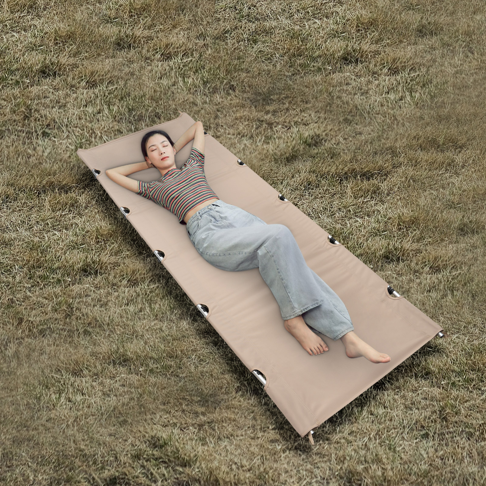 Lit de camping en plein air, chaise longue pliante portable ultralégère, capacité de charge jusqu'à 330 lb, pour camping, randonnée, sac à dos