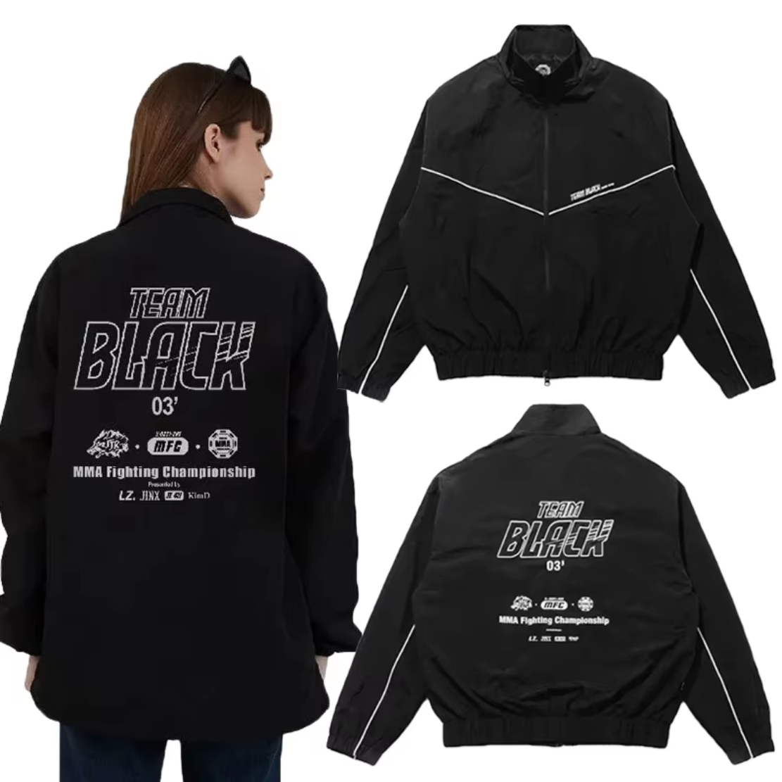 Unisex Black Zipper Jacket, Jinx Manhwa Team Black Jaekyung Cosplay Coat MMA Fight Championship Casual Costume