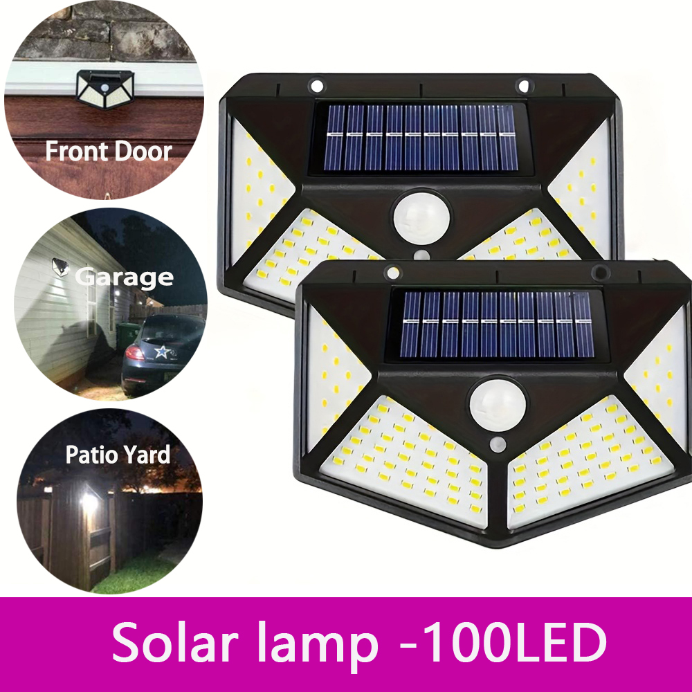 Lumière solaire 100LED lumières d'inondation solaires 3 Modes lumière de sécurité de mouvement solaire extérieure étanche pour jardin Patio Garage applique murale