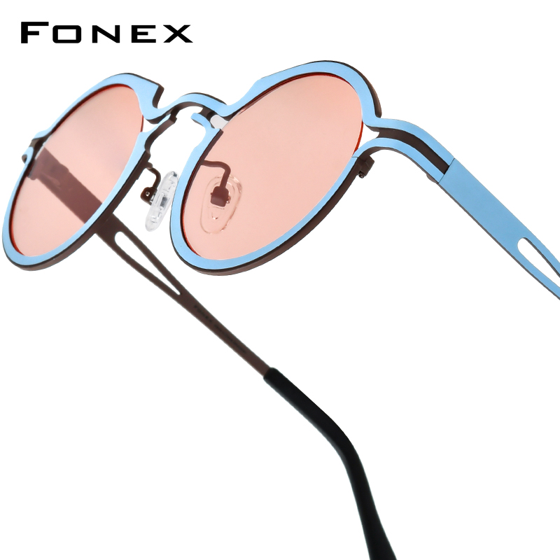 FONEX Okulary przeciwsłoneczne Titanium Damskie Markowe Design Vintage Retro Okrągłe Polaryzacyjne Okulary Przeciwsłoneczne Męskie Japońskie Polaryzacyjne Odcienie 85835