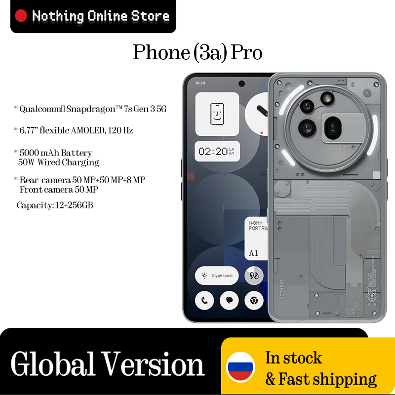 Nothing Phone (3a) Pro 6.77 AMOLED Bluetooth 5.4 Snapdragon 7s Gen 3 5G Основная камера 50 МП 12 ГБ 256 ГБ