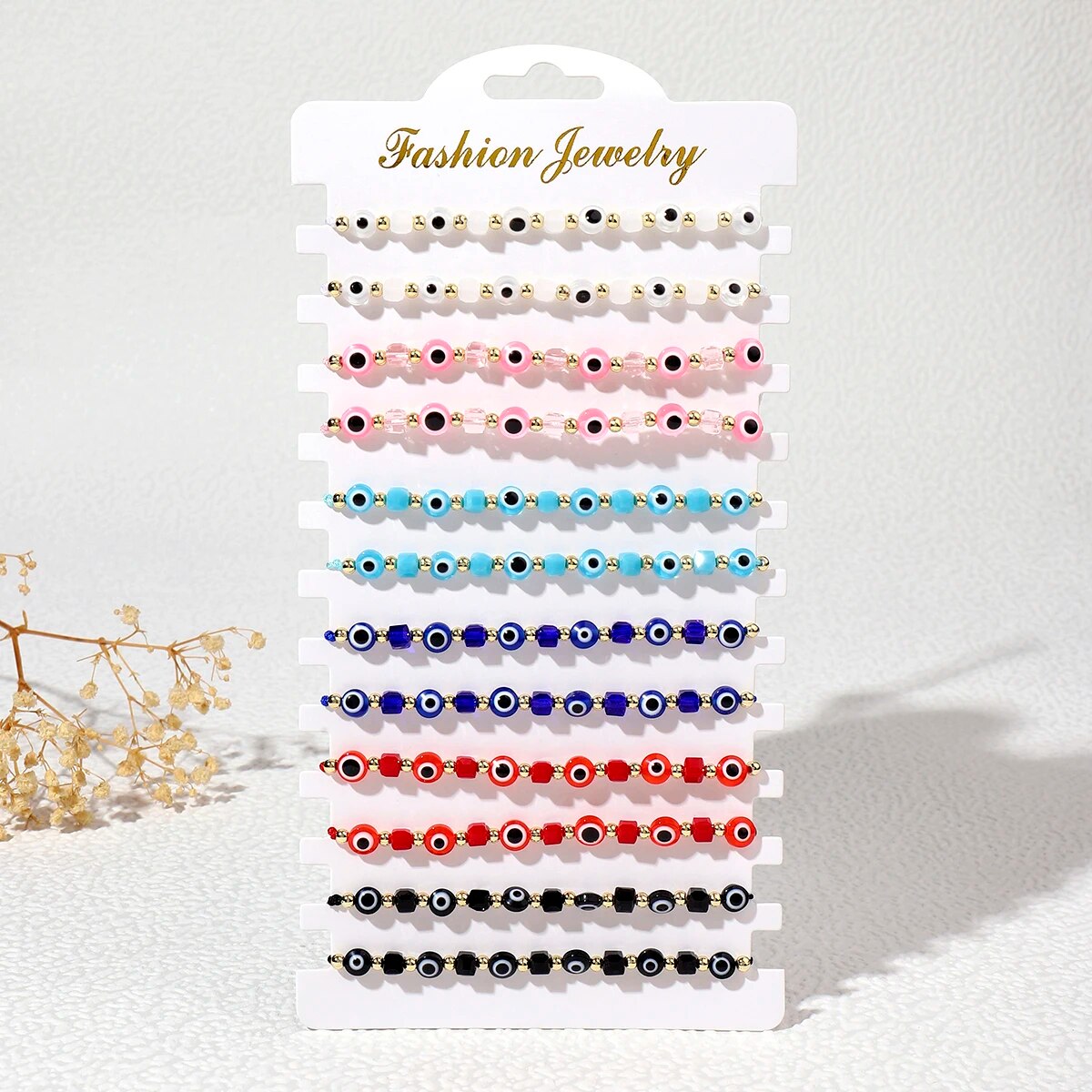 12pcs ใหม่ Evil Eye สแควร์สร้อยข้อมือคริสตัล Handmade กําไลข้อมือปรับ Anklets นาฬิกาข้อมือของขวัญเครื่องประดับสําหรับเพื่อน