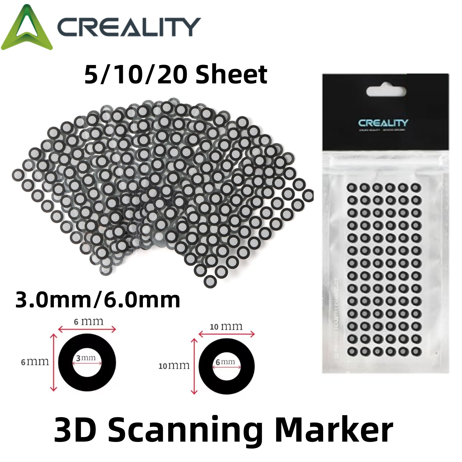 3D-сканирующий маркер Creality 3,0/6,0 мм для 3D-сканера, маркеры опорных точек 3D-слежения, маркеры диффузного отражения