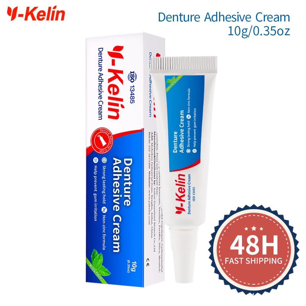 Y-Kelin Prothese Lijmcrème 10g/0.4oz Monstergrootte De hele dag Houd Niet-zinkformule Valse tandenlijm