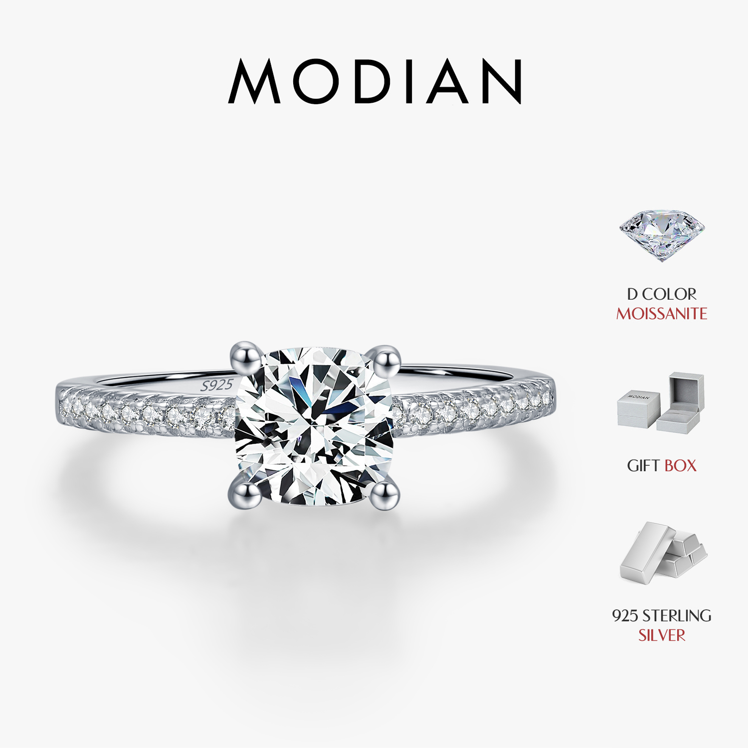 MODIAN 1CT D couleur carré Moissanite anneaux 925 en argent Sterling à la mode bagues pour les femmes déclaration de mariage bijoux fins