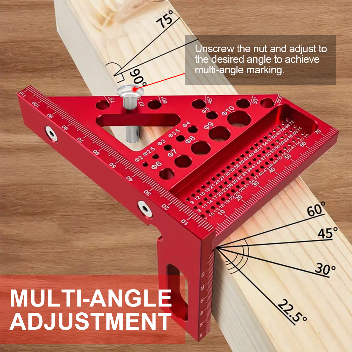 Règle de traçage en plastique ABS de qualité supérieure avec pointe d'angle, 22,5° ° -90 °   Équerre de menuiserie multi-angles