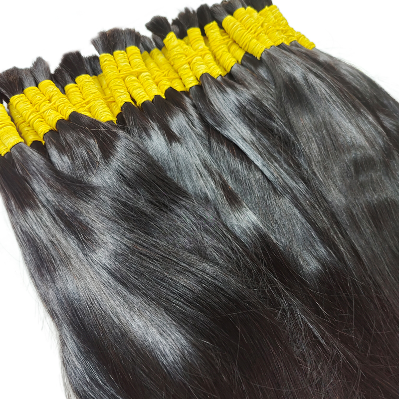 卸売人毛編組ストレートインドのヘアベンダーバージンバンドルなし横糸自然な髪バルク 100% 人毛エクステンション