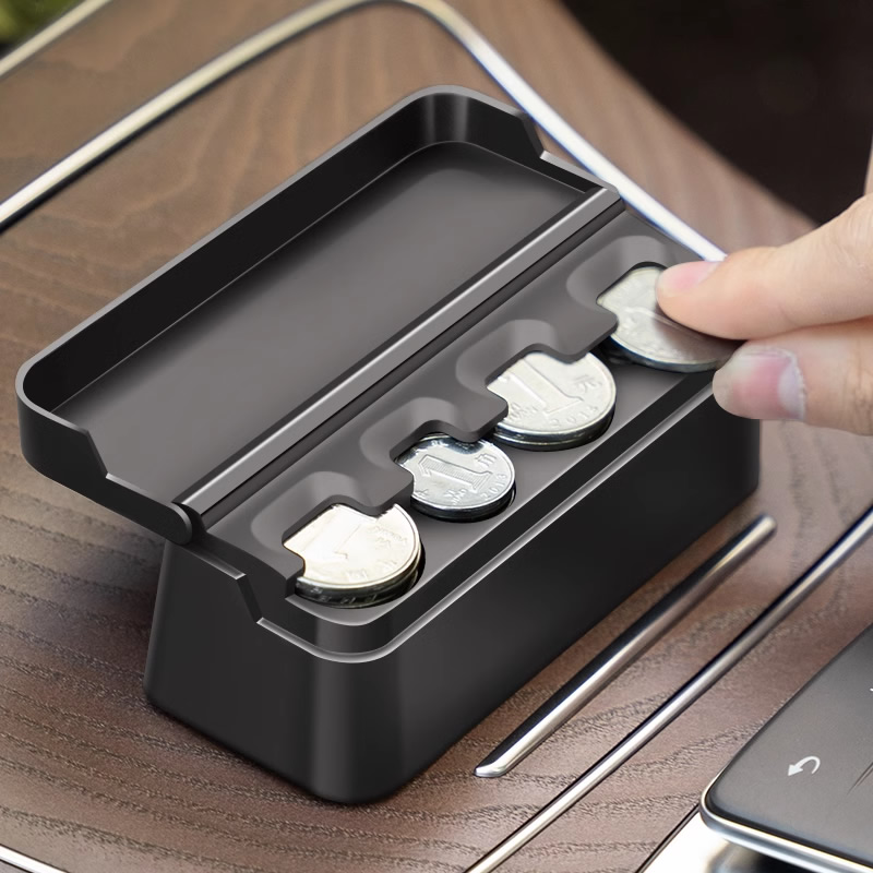 Schwarzer 4-Slots-Münzspender, Auto-Münzhalter, Sortiersammler mit Feder, tragbarer Mini-Aufbewahrungssafe für Geschäft, Outdoor, Auto