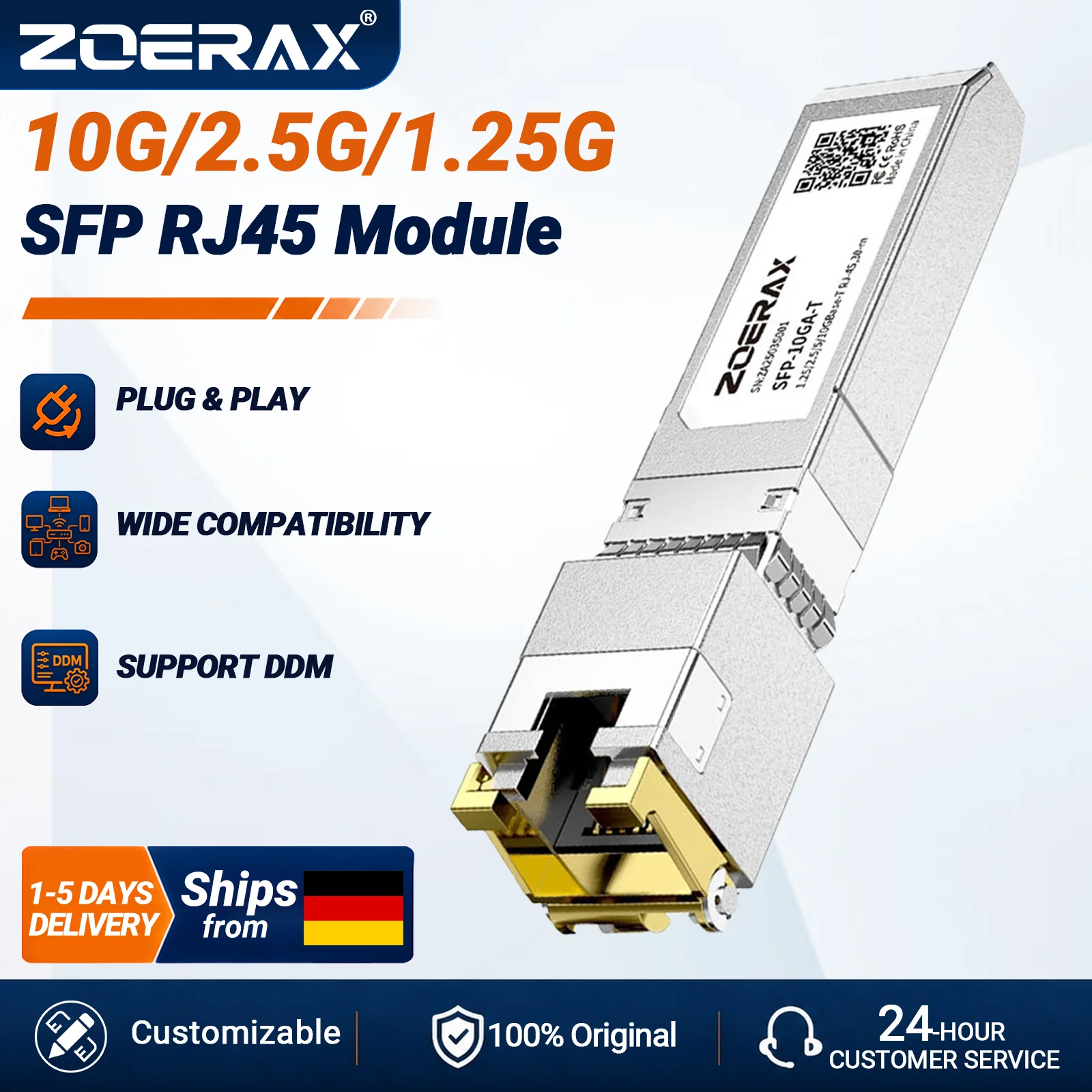 Módulo SFP RJ45 ZoeRax 1.25/2.5/10G com Taxa Adaptativa, Plug and Play, Transceptor Ethernet Compatível com Cisco/Mikrotik