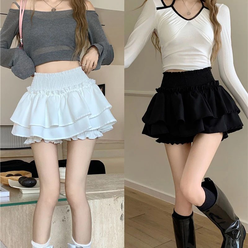 Minifalda Linda y Sexy Estilo Balletcore, Elástica, de Cintura Alta, con Volantes, Parches, Estilo Lolita, Falda Corta Coreana, Dulce, Y2K, Ropa para Mujer