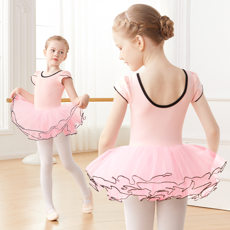 Body da balletto rosa per ragazze con body da ballo a maniche corte con tutù per abbigliamento da ballerina in cotone per bambine