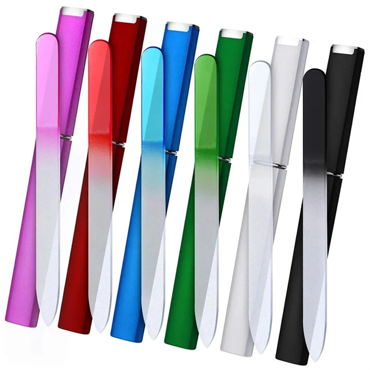 1 stücke Professionelle Bunte Glas Nagel Dateien streifen Doppelseitige Transparente Gradienten Kristall Poliert DIY Maniküre Werkzeuge Liefert