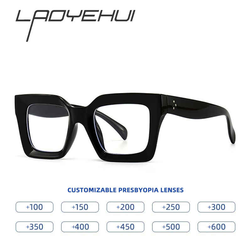 Lunettes de lecture Vintage surdimensionnées carrées Anti lumière bleue pour femmes et hommes, lunettes de presbytie finies, verre de Prescription personnalisé