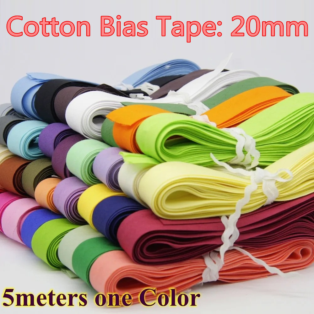 Biais en coton de 20 mm de large, bande de tissu pliée pour accessoires de couture DIY, bordure décorative, 5 mètres par sac