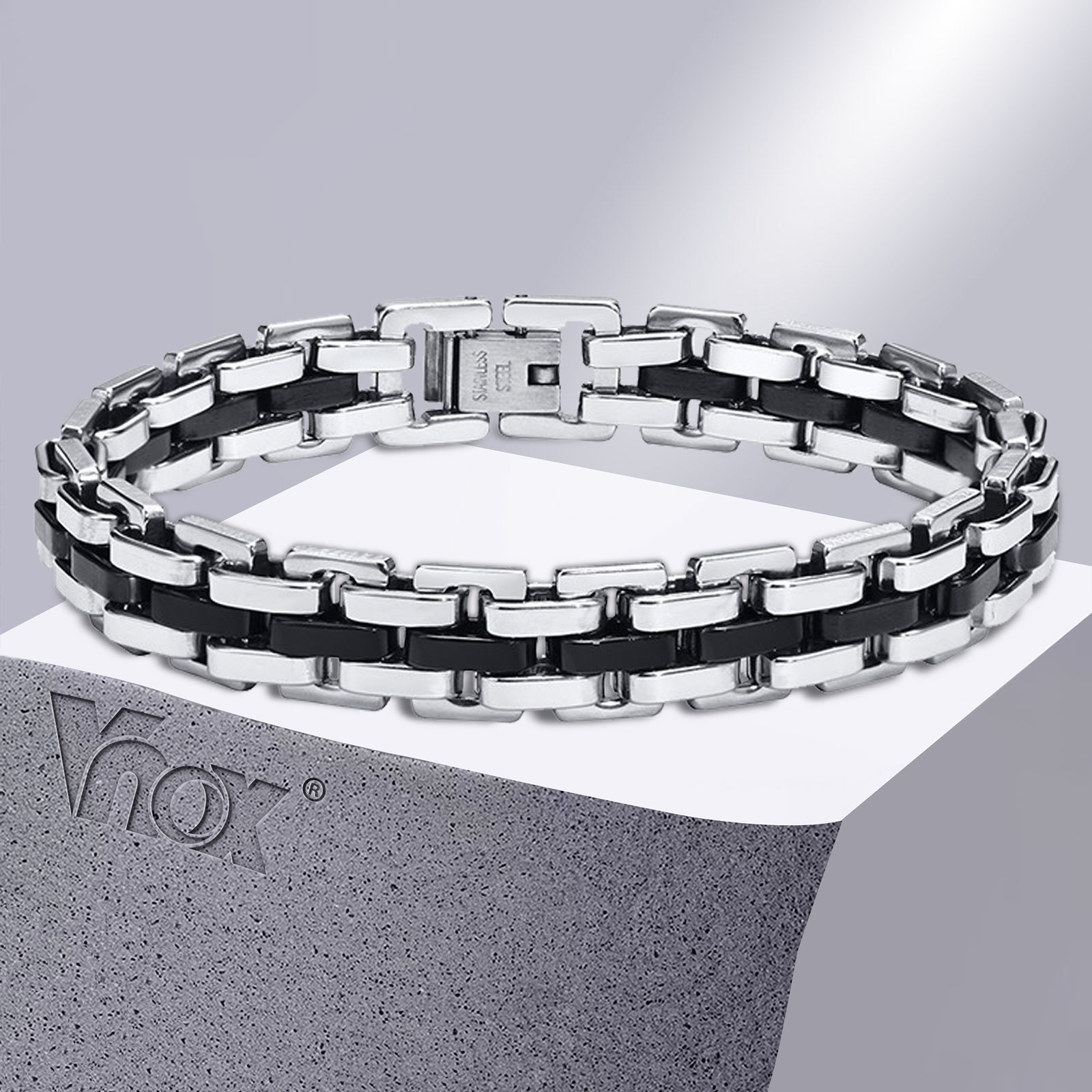 Vnox Stilvolle Riemenkettenarmbänder für Männer und Jungen, Geschenkschmuck, 10,7 mm breites Armband mit Edelstahlgliedern, Vatertagsgeschenk für Papa