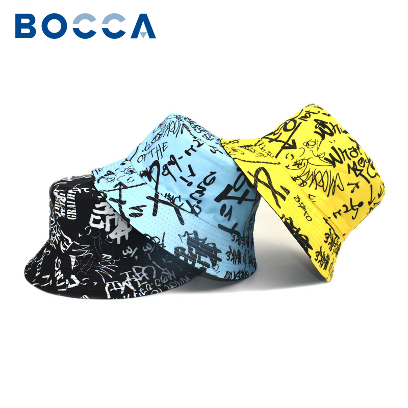 Bocca-Sombrero con forma de cubo con grafiti para hombre y mujer, sombreros de pescador de Panamá reversibles de doble cara, gorra para el sol al aire libre, moda 2023, nuevo estilo