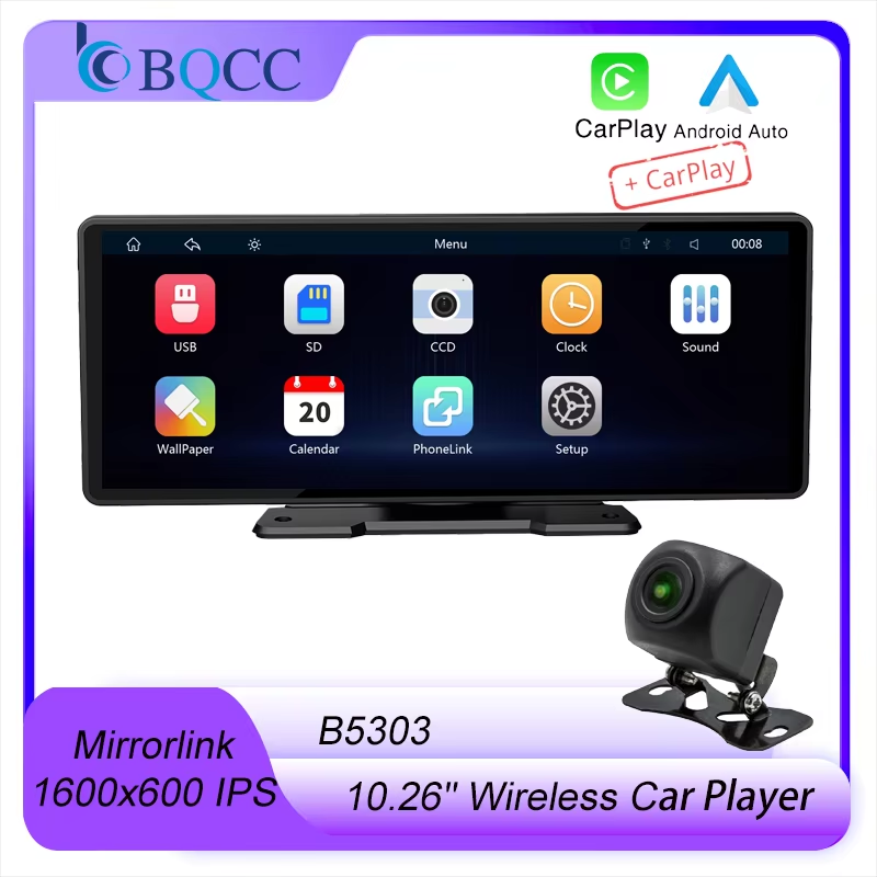 BQCC 10.26" MP5 IPS Screen Car Player Mirrorlink BT FM Radio USB Audio output Wireless Carplay Android auto Car Stereo B5303