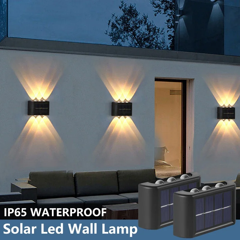 Lámpara Solar de pared para exteriores, luz alimentada por energía Solar impermeable hacia arriba y hacia abajo, ilumina la decoración del jardín del hogar, luces solares exteriores