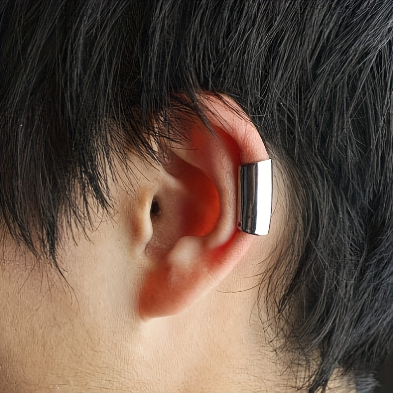 1 clip de oreja de acero inoxidable geométrico de tubo largo simple para hombres y mujeres sin Orejeras perforadas joyas de moda estilo diario