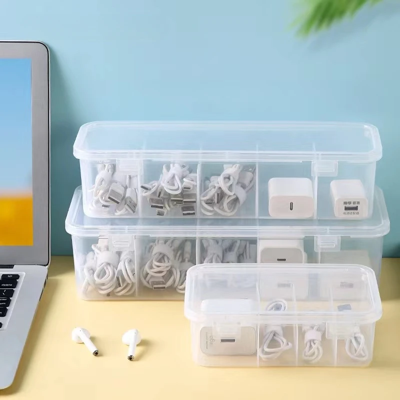 Transparent Data Cable Organizer Case Classification Dustproof Card Organizer with Lid Clutter Collection Box for Office Home
