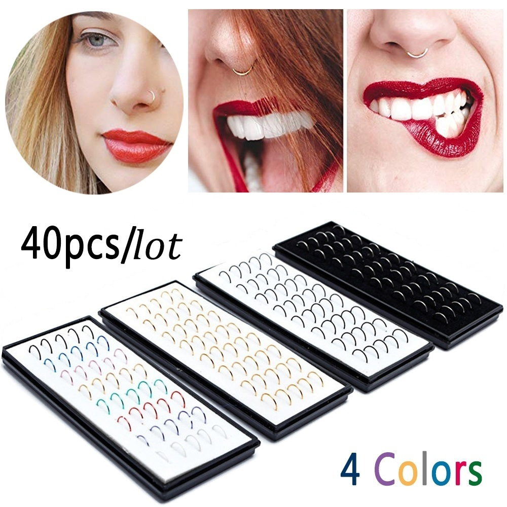 40 sztuk/zestaw kolorowy modny kolczyk w nosie ze stali nierdzewnej dla kobiet biżuteria do ciała fałszywy Septum Piercing nosa Aro Nariz hurtownia