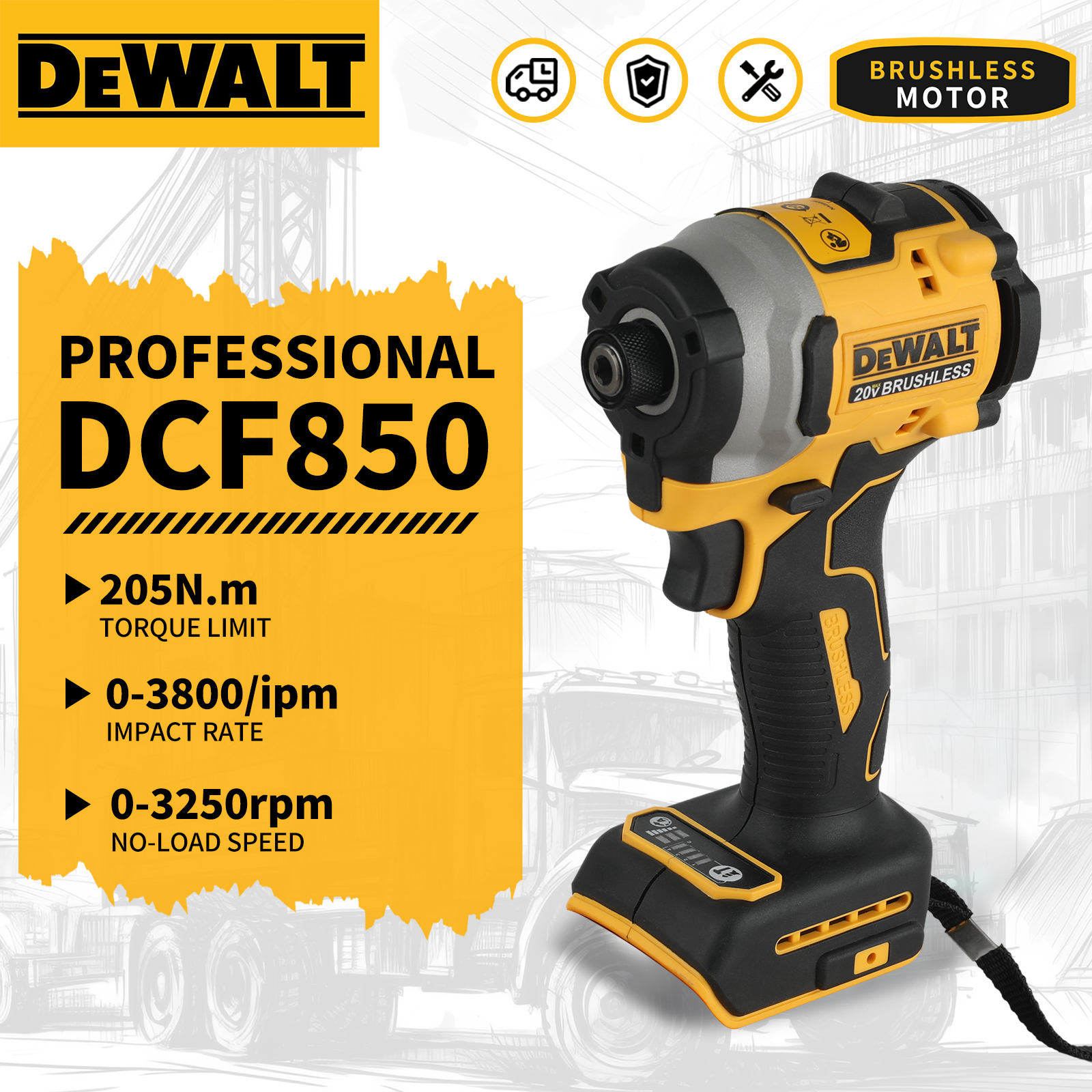 DeWalt Dcf850 ไขควงไฟฟ้าลิเธียมไร้แปรงถ่าน สว่านไฟฟ้า งานไม้ ไขควง สว่านกระแทก ปรับความเร็วได้