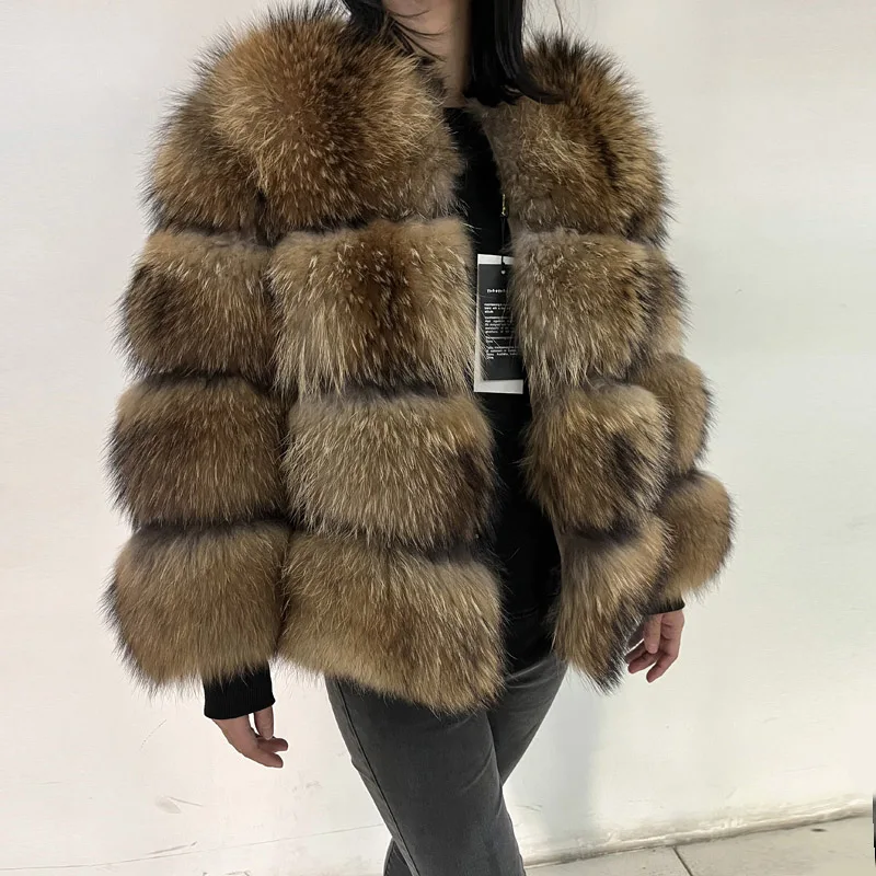 Maomaokong 2024 casacos de pele de guaxinim real natural mulheres jaquetas de pele de luxo inverno quente roupas femininas coletes casaco de pele real topos
