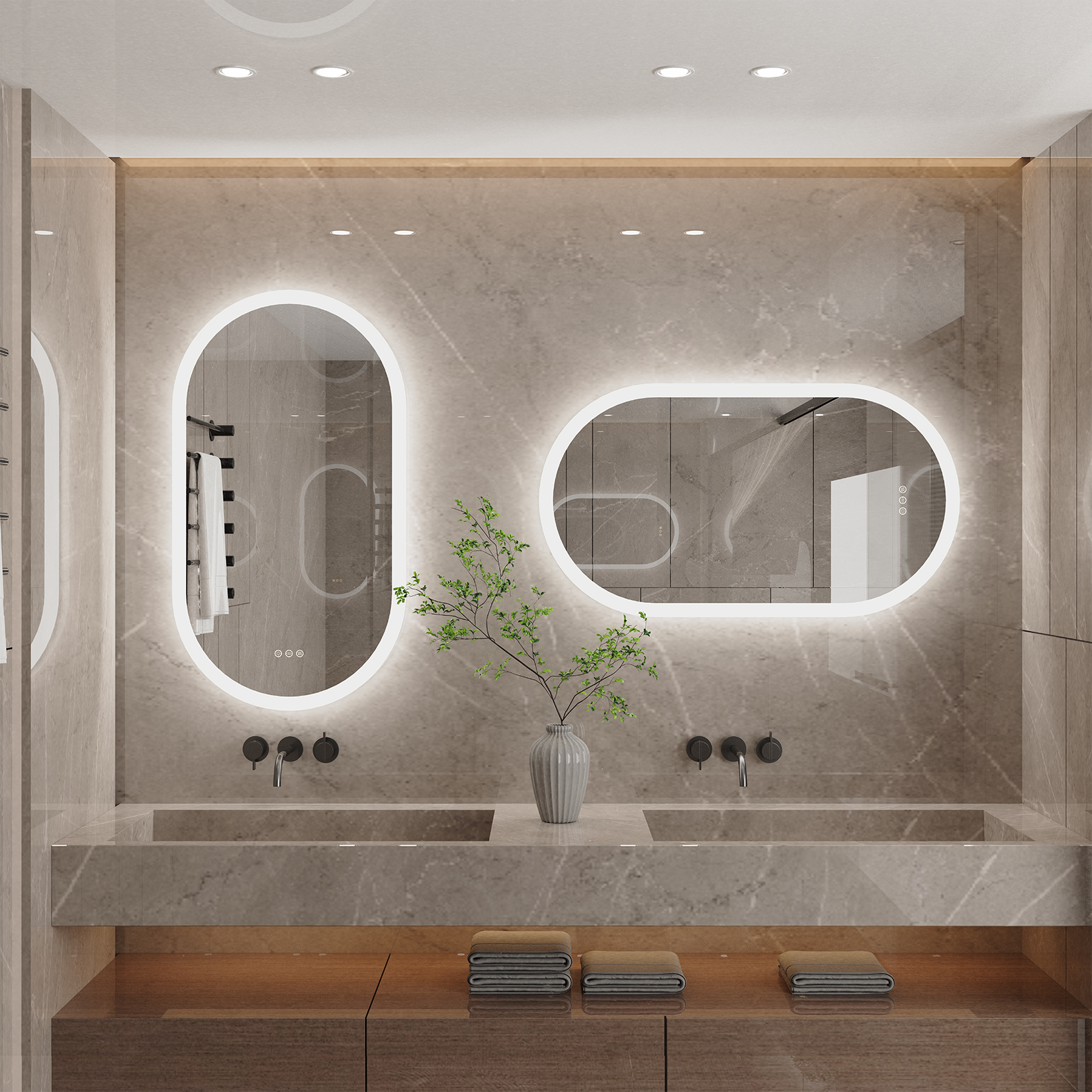 Miroir de salle de bain à LED pour miroir de courtoisie ovale éclairé mural avec lumières rétroéclairées, miroir mural sans cadre avec lumières antibuée