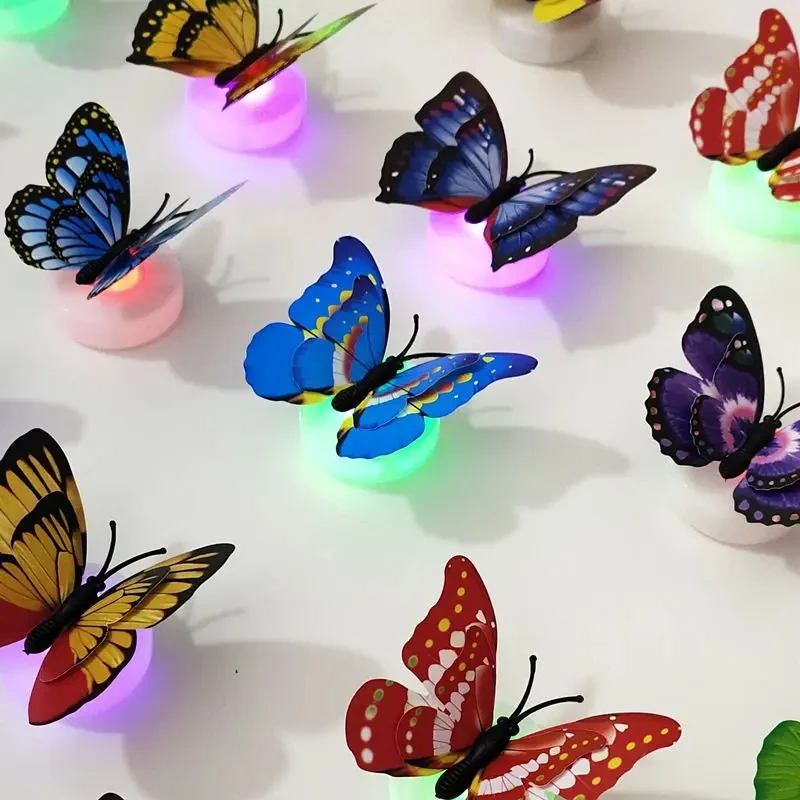 5 pçs criativo borboleta conjunto de luz noturna stickable led brilhante colorido diy decoração da parede engraçado casa iluminação