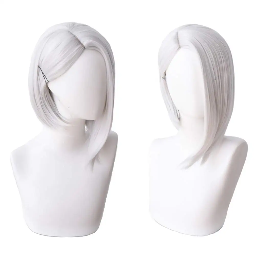 Dames Korte Rechte Cosplay Pruik Zilver Wit Ashe Cosplay Pruik Halloween Pruik Voor Spel Synthetisch Haar