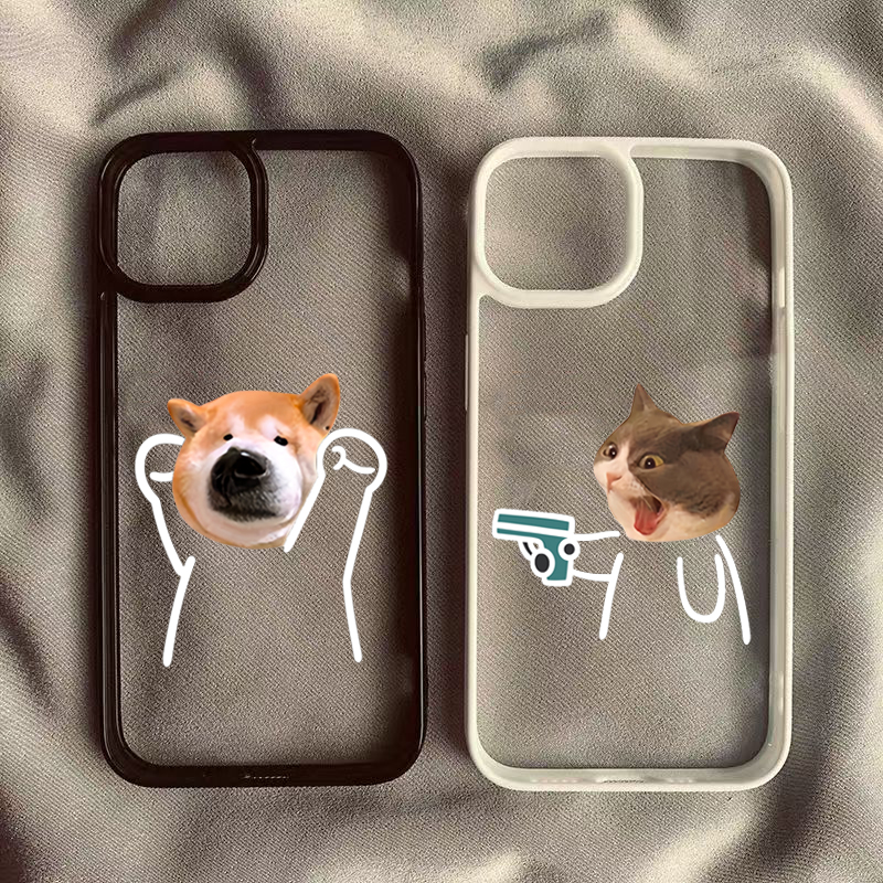 Custodia per telefono trasparente con coppia di cani e gatti carini per iPhone 17 16 15 14 13 11 12 Pro Max Mini 16E 17 Air 15 Plus Cover antiurto in silicone