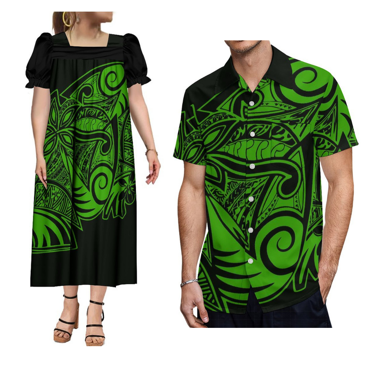 Summer Custom Logo Big Man Button Aloha Shirt For Men And Mumu Dress For Women Micronesian Personalized Couple Suit
