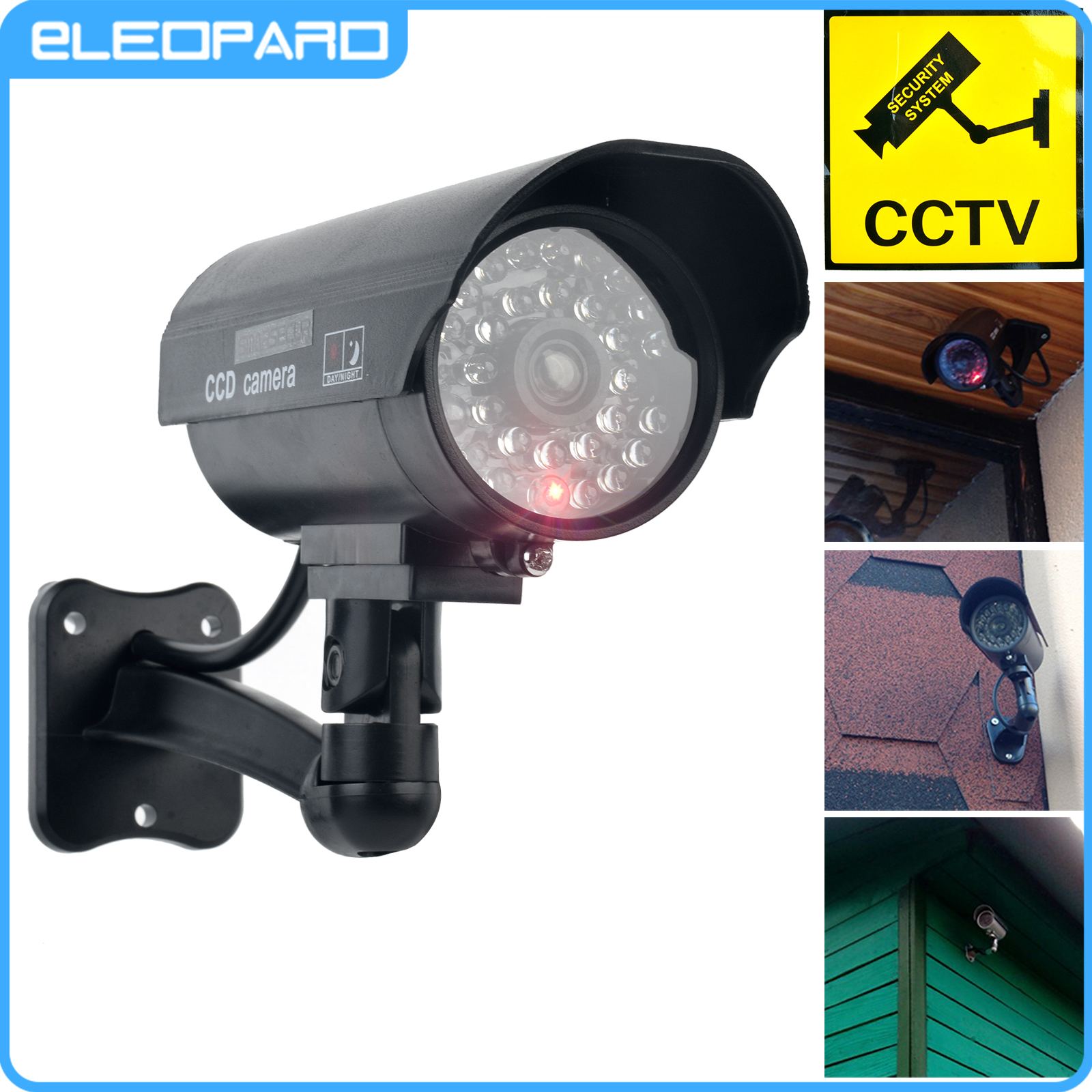 Eleopard 가짜 카메라 더미 방수 보안 CCTV 감시 카메라 깜박이는 빨간색 Led 빛 야외 실내