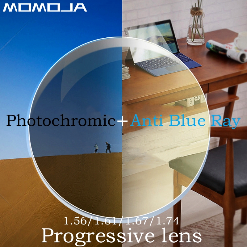 MOMOJA 1.56/1.61/1.67/1.74 HD Anti-scratch Anti-reflection Anti-blue Photochromic Wide Field of View Progressive Multifocal Lens