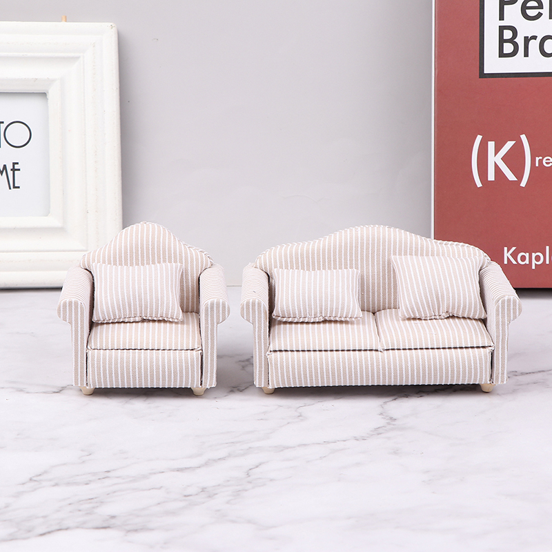 1:12 domek dla lalek miniaturowe meble w paski Sofa z poduszką Sofa Model meble scena zabawka wystrój domu dla lalek domek dla lalek akcesoria