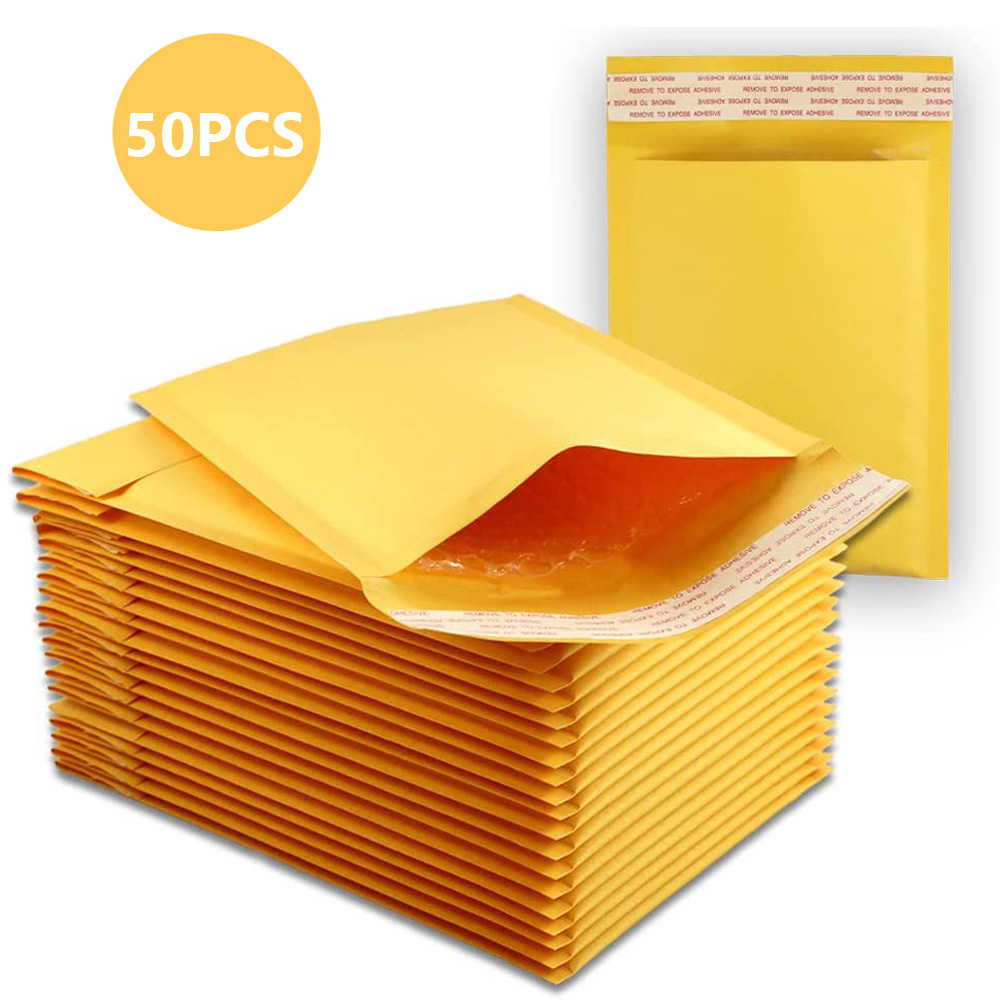 Sobres de burbujas de papel Kraft, sobres acolchados de 50 piezas, sobres de envío autosellados, bolsas de almacenamiento de mensajería
