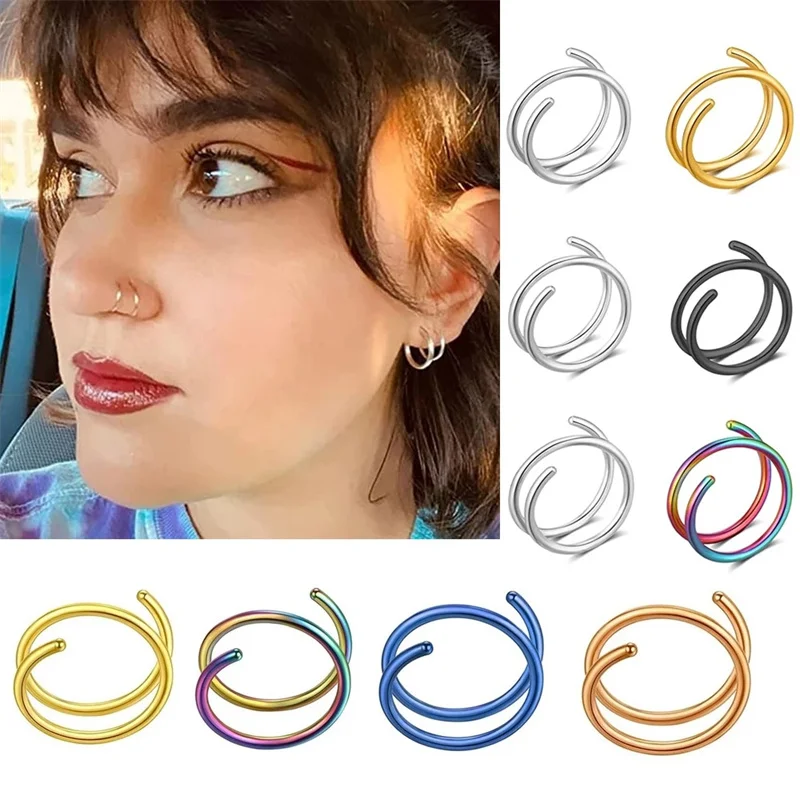 Anneau de nez Double hélice en acier inoxydable pour femmes, 2 pièce/ensemble, créativité, Pircing, Nariz, Tragus, Cartilage, Piercing d'oreille, cadeau unisexe