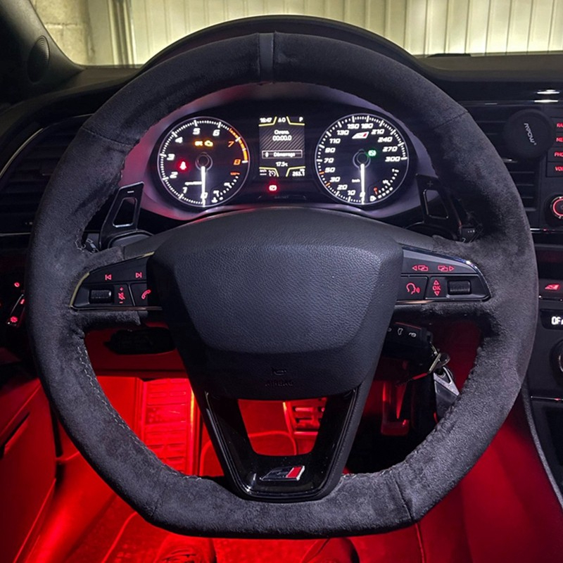Coprivolante per auto con treccia in pelle scamosciata nera antiscivolo per Seat Leon Cupra R Leon ST Cupra Leon ST Cupra Ateca Cupra Ateca FR