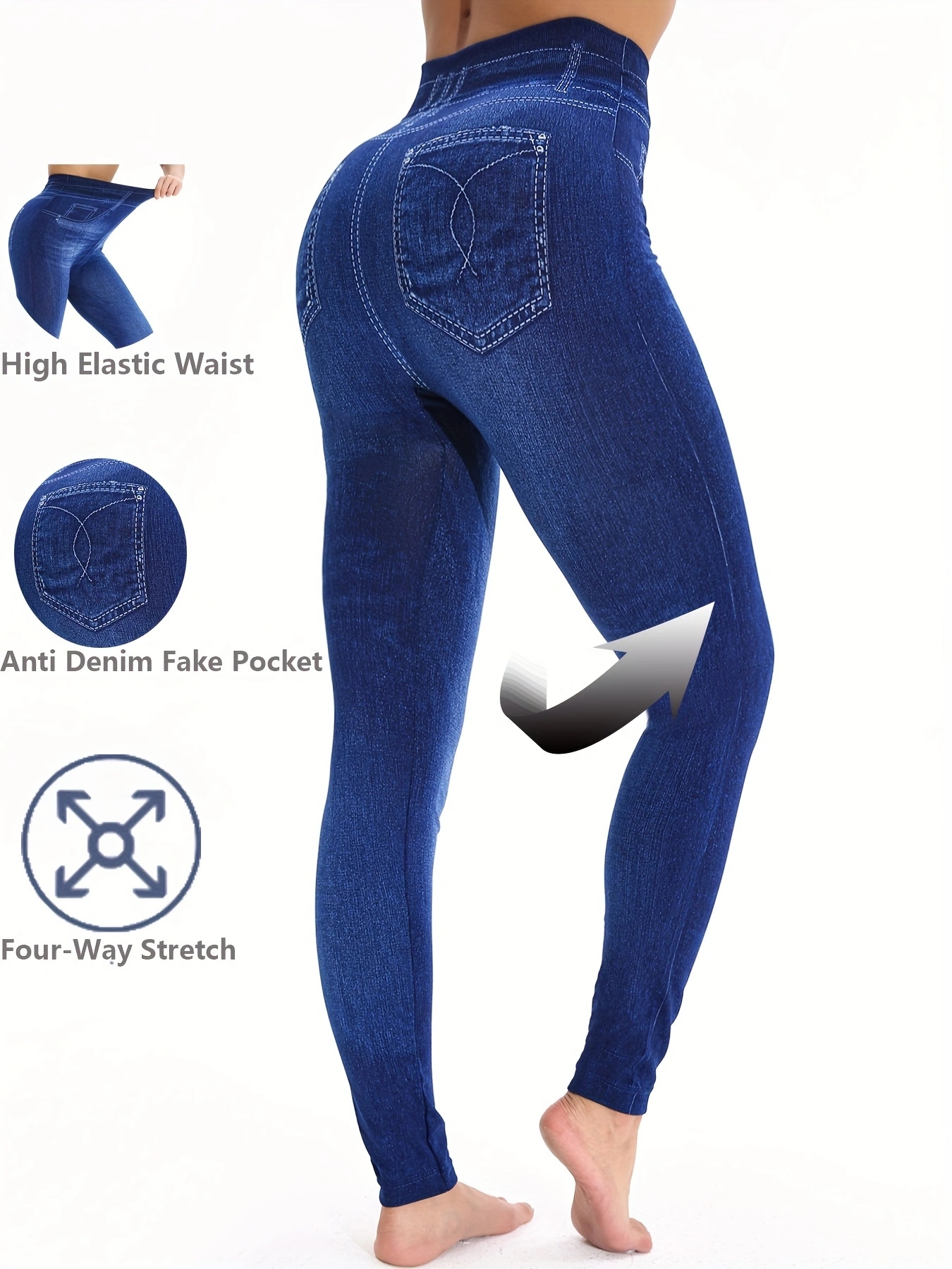 Calças justas planas da moda para mulheres imitando jeans legging elástica fitness e yoga calças lápis sexy
