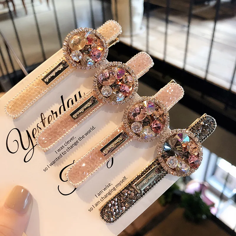 Korean Exquisite Haarnadel Mode Schmuck Bling Kristall Strass Haar Clips für Frauen Mädchen Metall Kopfstück Haar Zubehör