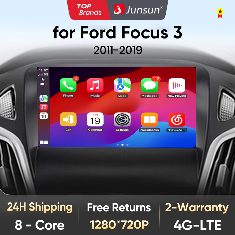 Junsun V1Pro AI Voice Android Auto Radio Coche Con Pantalla Para Ford Focus 3 2011 2012 2013 2014 2015 2016 2017 2018 2019 Pantalla De Coche Mutimedia Carplay 4G Trayecto GPS 2 Din Radio