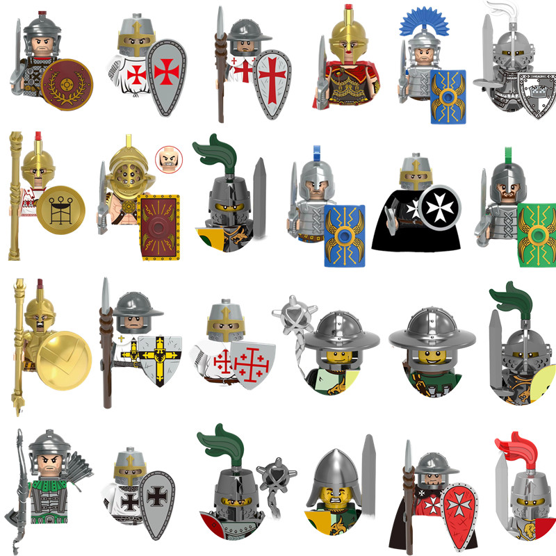 Figurka Rycerza Średniowiecznego Zamku, Klocki Konstrukcyjne, Figurka Wojskowa, Model DIY, Zbroja, Hełm, Części Wojownika, Zabawki, Prezent