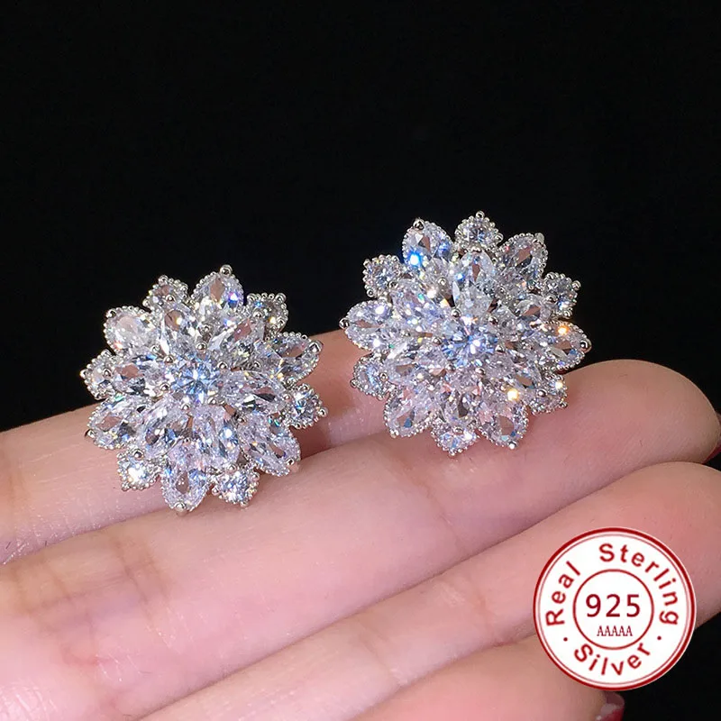 Pendientes grandes de circonia cúbica para mujer, aretes de tuerca de aguja de plata 925, joyería de moda, regalo