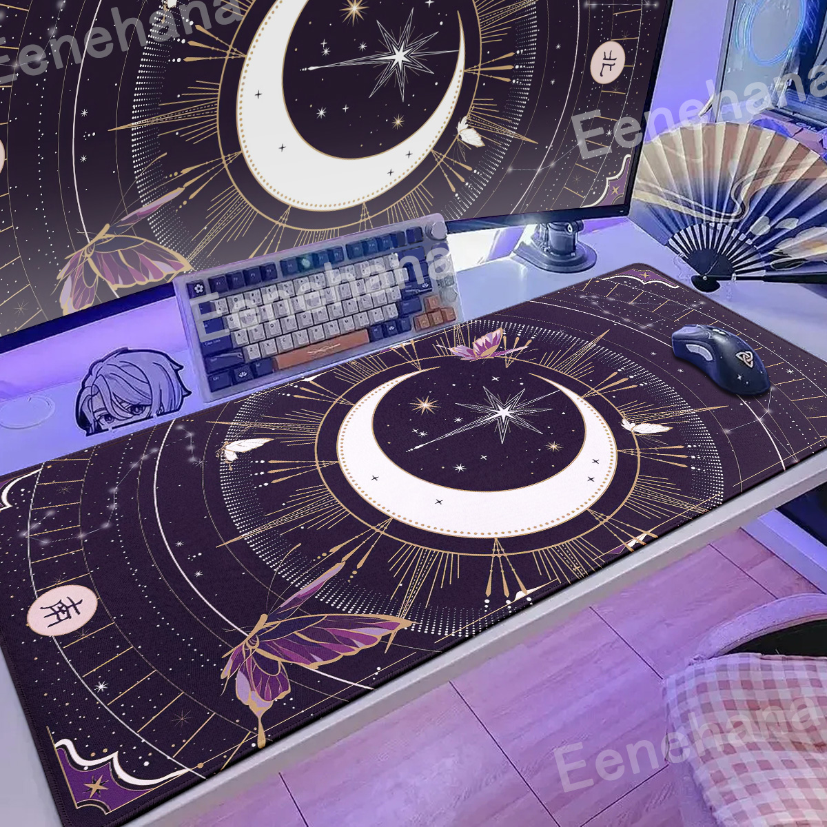 Paarse Roze Magische Grote Laptop Toetsenbord Mousemat Kawaii Maan Ster Muismat Extra Girly Accessoires Speelmatten Schattige Gamer Tapijten