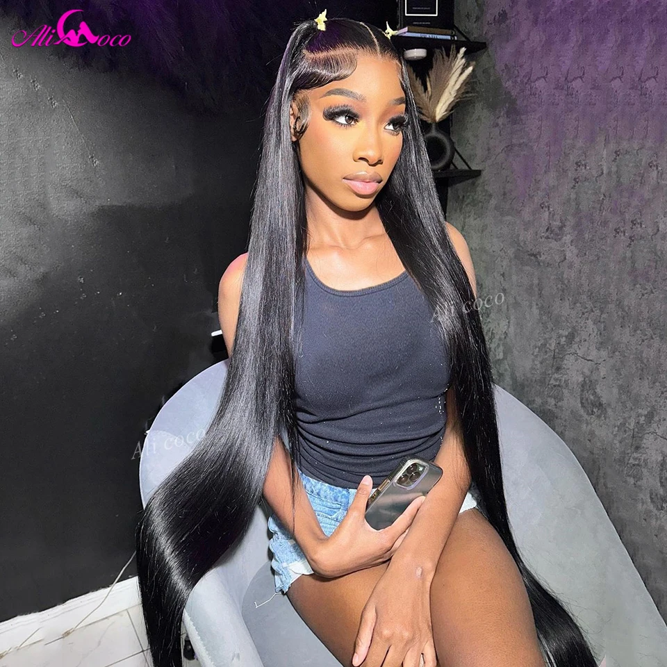 Ali Coco 36 38 Inch 250 Density Straight Hair Wig For Women 13x4 13x6 Transparent Lace Front Human Hair Wigs Pre Plucked